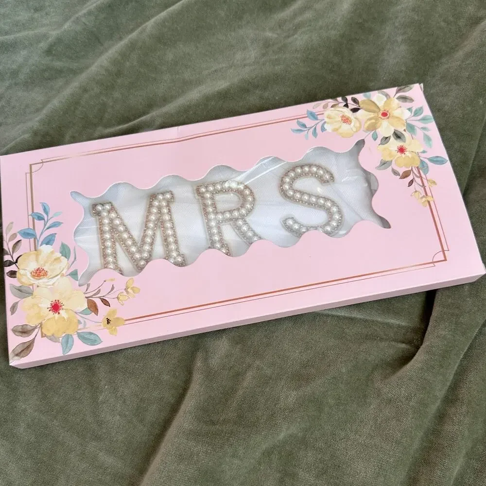 NEW MRS White Makeup Bag with Gold and Pearl Monogram Patches Large Size